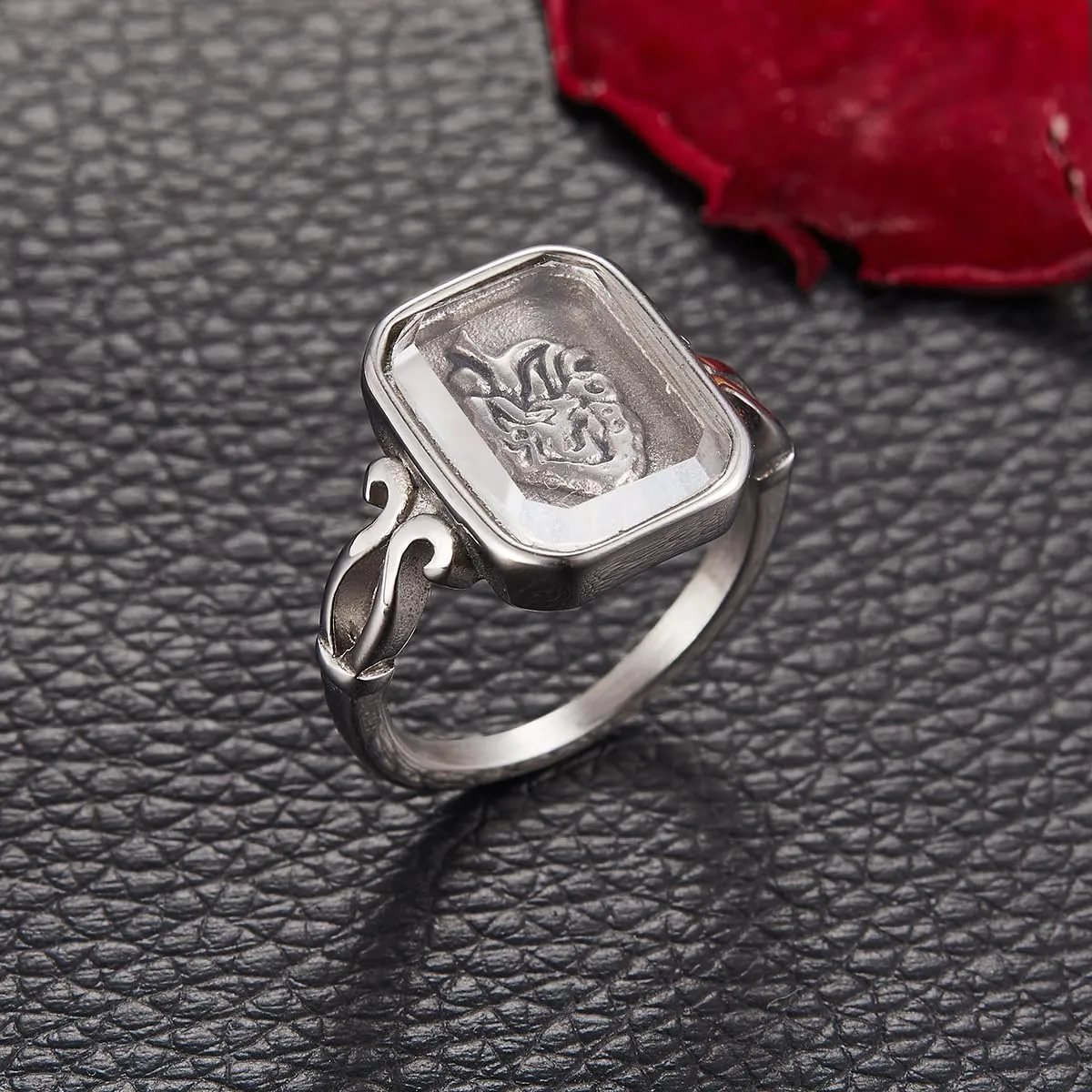 Anatomical Heart Ring Stainless Steel Faceted Crystal Zirconia Yours Heart for Women