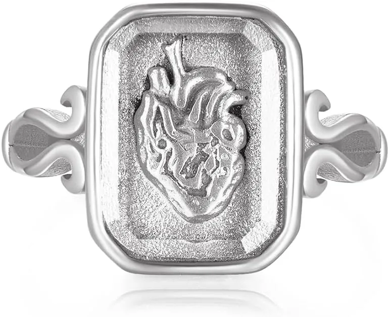 Anatomical Heart Ring Stainless Steel Faceted Crystal Zirconia Yours Heart for Women