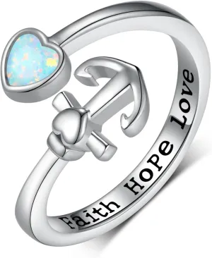 Anchor Faith Ring 925 Sterling Silver Faith Hope Self Love Rings Nautical Anchor Jewelry Gift for Women
