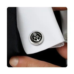 Anchor nautical cufflinks - Engraved Initial date Anchor Jewelry - Wedding anniversary gift for him - Sterling silver onyx cufflinks