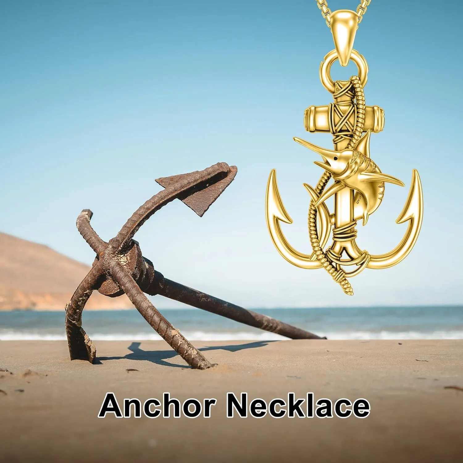 Anchor Necklace for Men Women 925 Sterling Silver Earth/Swordfish/Trident/Compass Pendant Nautical Jewelry for Birthday Christmas