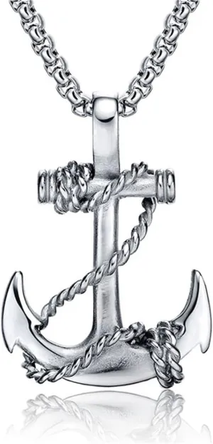 Anchor Necklace for Men,Vintage Pirate Necklace,Gothic Stainless Steel Pendant,Punk Anchor Chain Jewelry for Women
