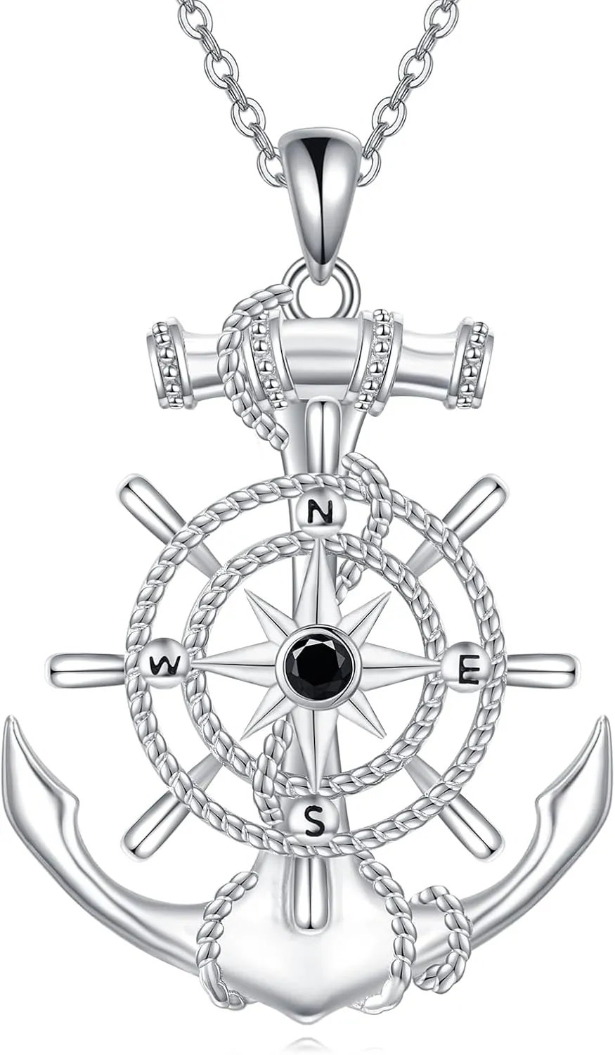 Anchor Necklace Nautical Anchor Compass Necklace 925 Sterling Silver Anchor Compass Necklace Anchor Pendant Anchor Birthday Graduation Gift for Boys Women