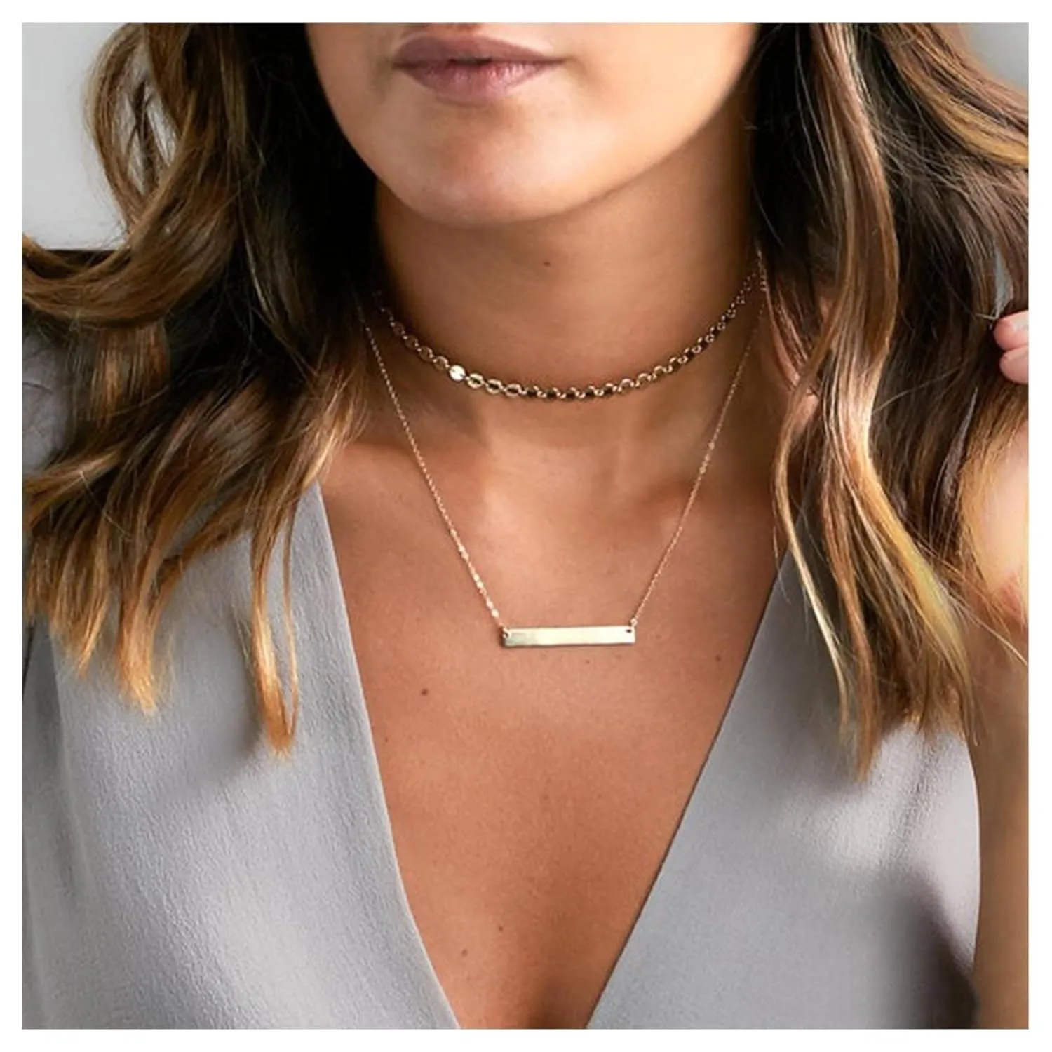 Andelaisi Boho Layered Bar Choker Necklace Gold Coin Disc Sequin Necklace Choker Vintage Bar Necklace Chain Horizontal Bar Collar Necklace Jewelry for Women and Girls