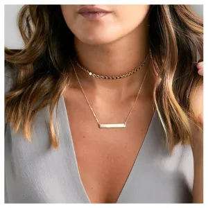 Andelaisi Boho Layered Bar Choker Necklace Gold Coin Disc Sequin Necklace Choker Vintage Bar Necklace Chain Horizontal Bar Collar Necklace Jewelry for Women and Girls