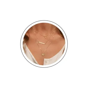 Andelaisi Boho Layered Disc Coin Choker Necklace Gold Coin Disc Pendant Necklace Vintage Triangle Necklace Choker Multilayer Horizontal Bar Chain Necklace Jewelry for Women
