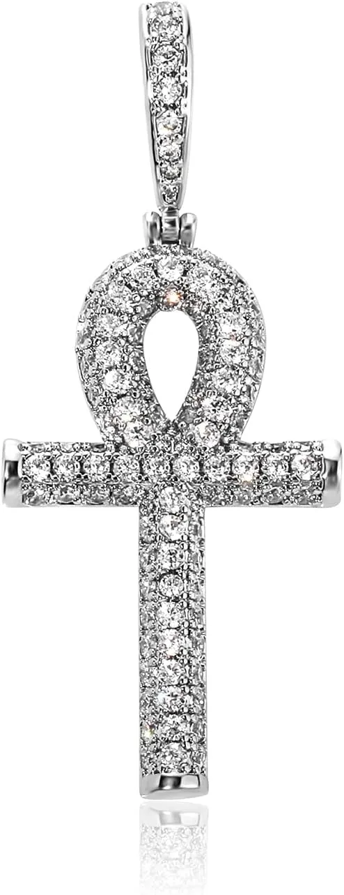 Ankh Cross Pendant 18K Gold Plated Fully Iced Out CZ Egyptian Ankh Religious Chain Necklace for Men Women