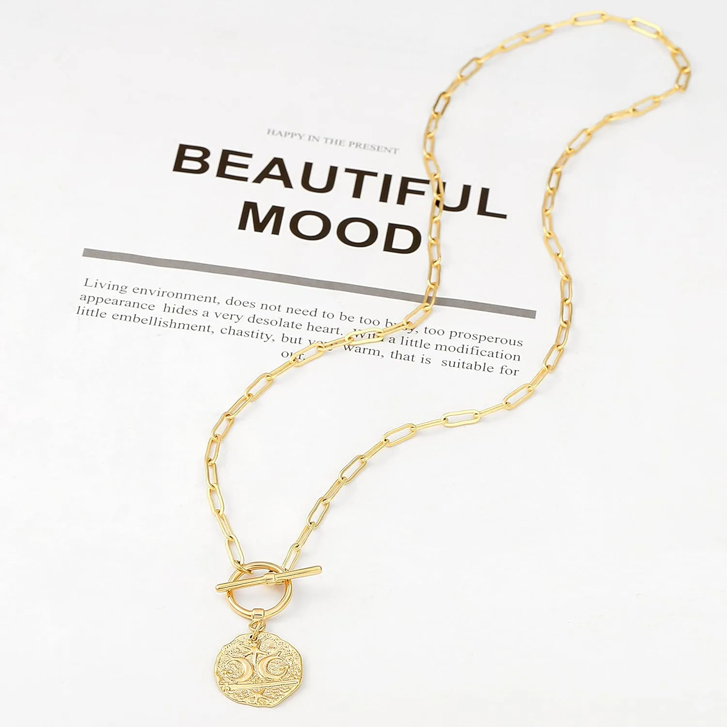 Aobei Pearl 18K Gold Moon Star Lion Evil Eye Love Heart Cross Pendant Necklace Medallion Paperclip Chian Choker Layering Jewery for Women