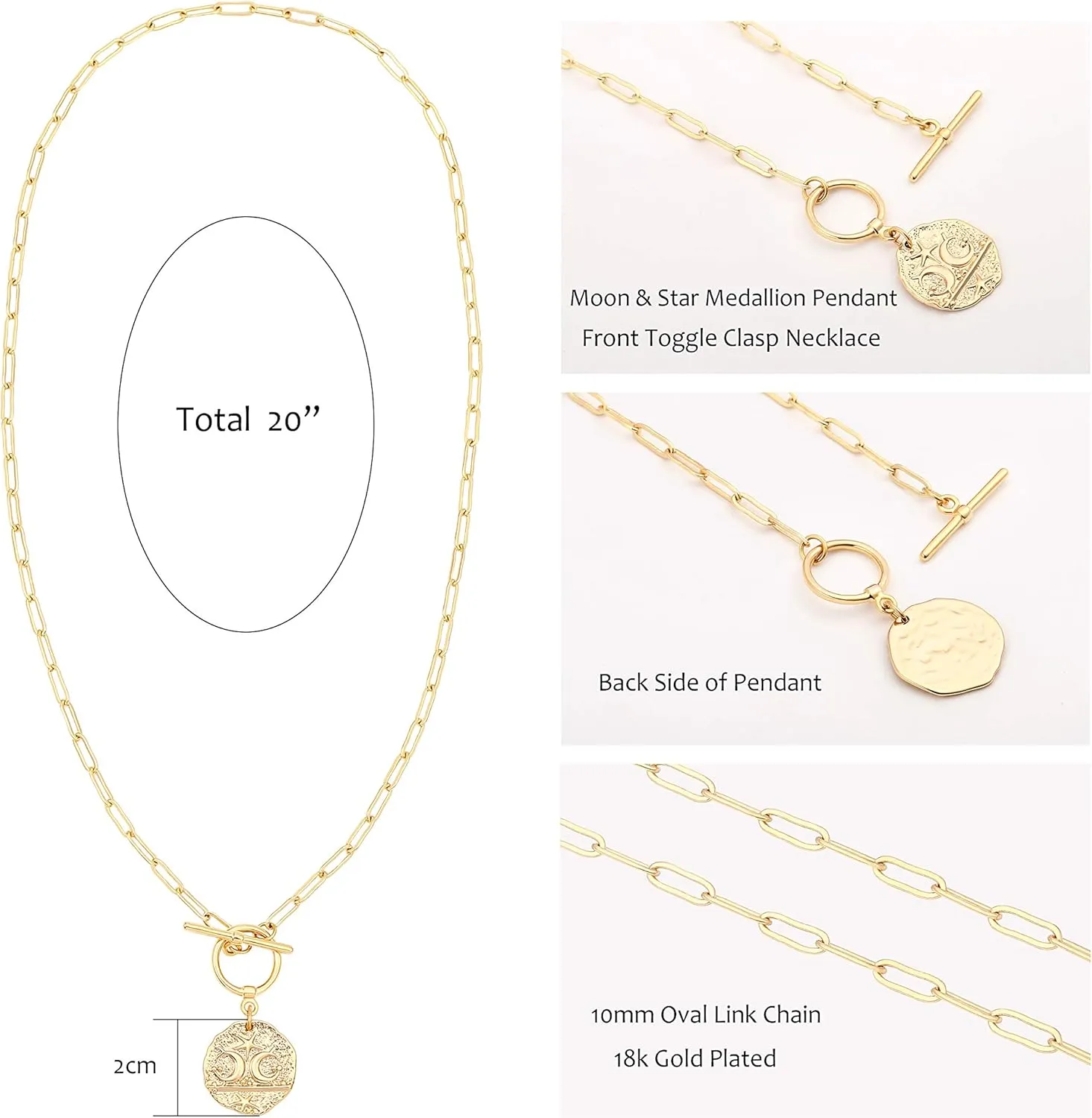 Aobei Pearl 18K Gold Moon Star Lion Evil Eye Love Heart Cross Pendant Necklace Medallion Paperclip Chian Choker Layering Jewery for Women