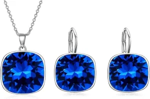AOBOCO Sterling Silver Cushion Cut Square Crystal Earrings Necklace Embellished with Crystals from Austria, Hypoallergenic Fine Anniversary Birthday Jewelry Gifts for Women