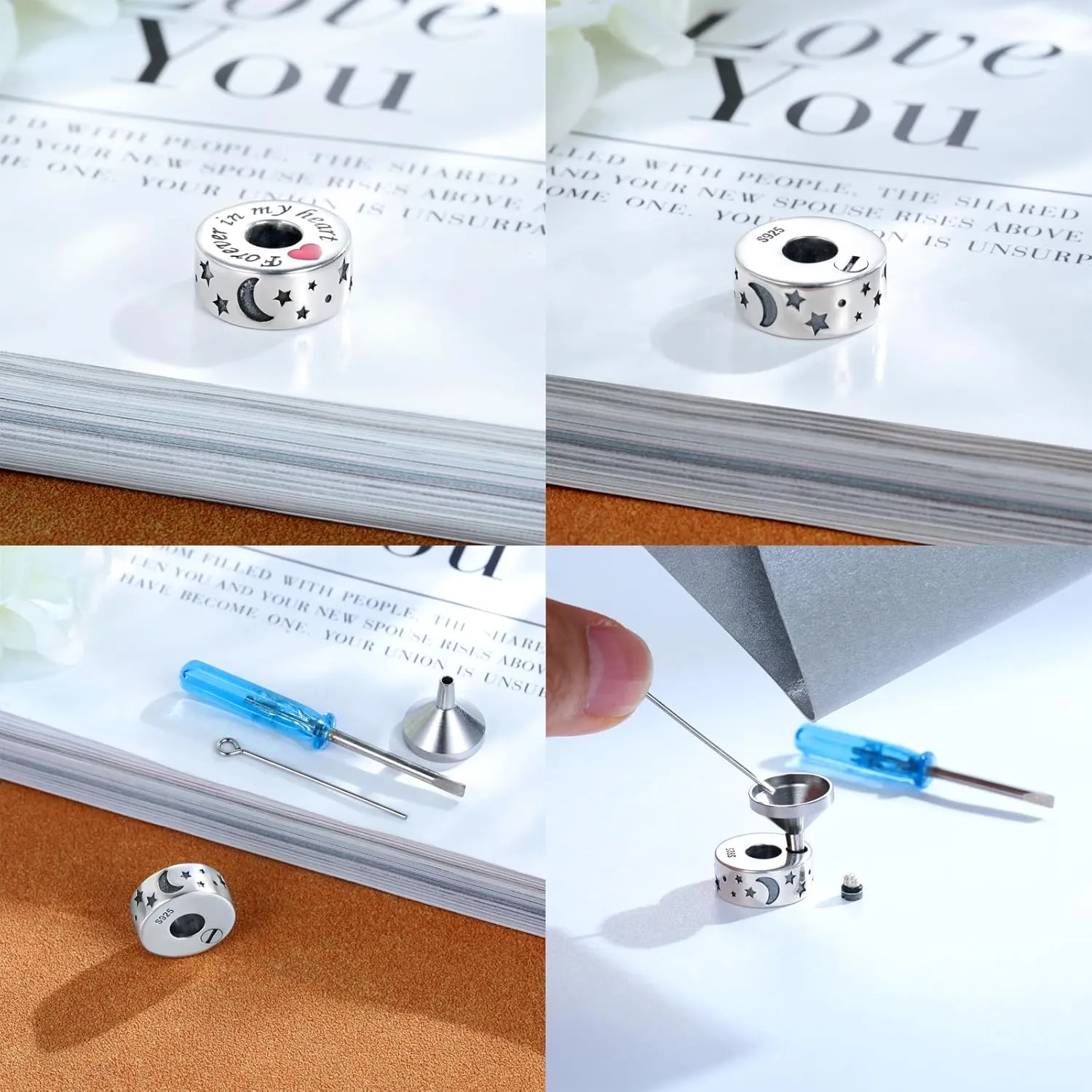 APOTIE Sterling Silver Cremation Urn Bead Charm for Bracelet Holds Ashes Keepsake Pendant Memorial Jewelry Gifts for Women Loss Loved One