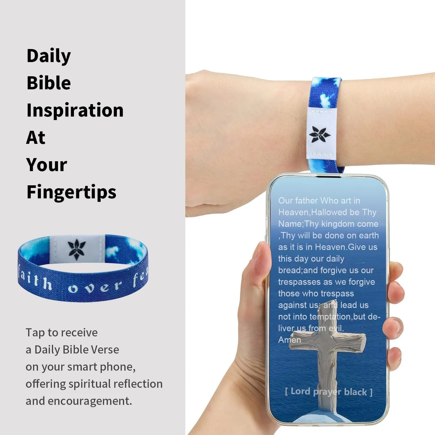 Apsvo Daily Bible Verse Bracelet Christian Bracelets for Men Women Scripture Tap Phone Bible Christian Religious Catholic Christmas Gifts