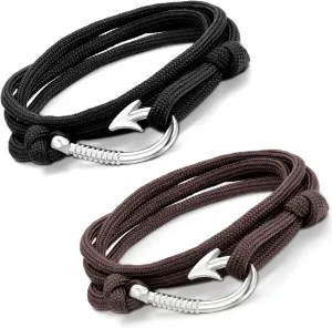 Aroncent Leather Braided Wrap Rope Bracelet for Men and Women - Nautical Anchor Design - Perfect for Valentine's Day or