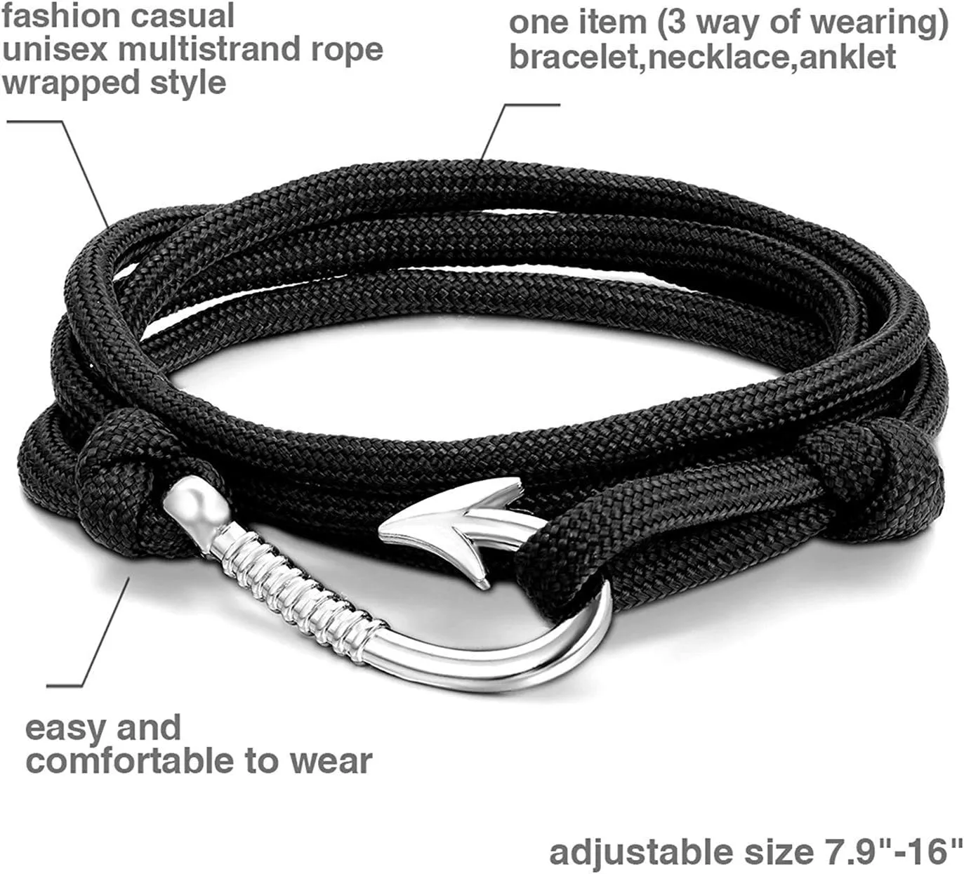 Aroncent Leather Braided Wrap Rope Bracelet for Men and Women - Nautical Anchor Design - Perfect for Valentine's Day or