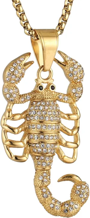 AsAlways 18K Gold Plated Animal Scorpion Scorpio Pendant Iced Out Bling CZ Hip Hop Novelty Punk Necklace Jewelry with Gift Packaging