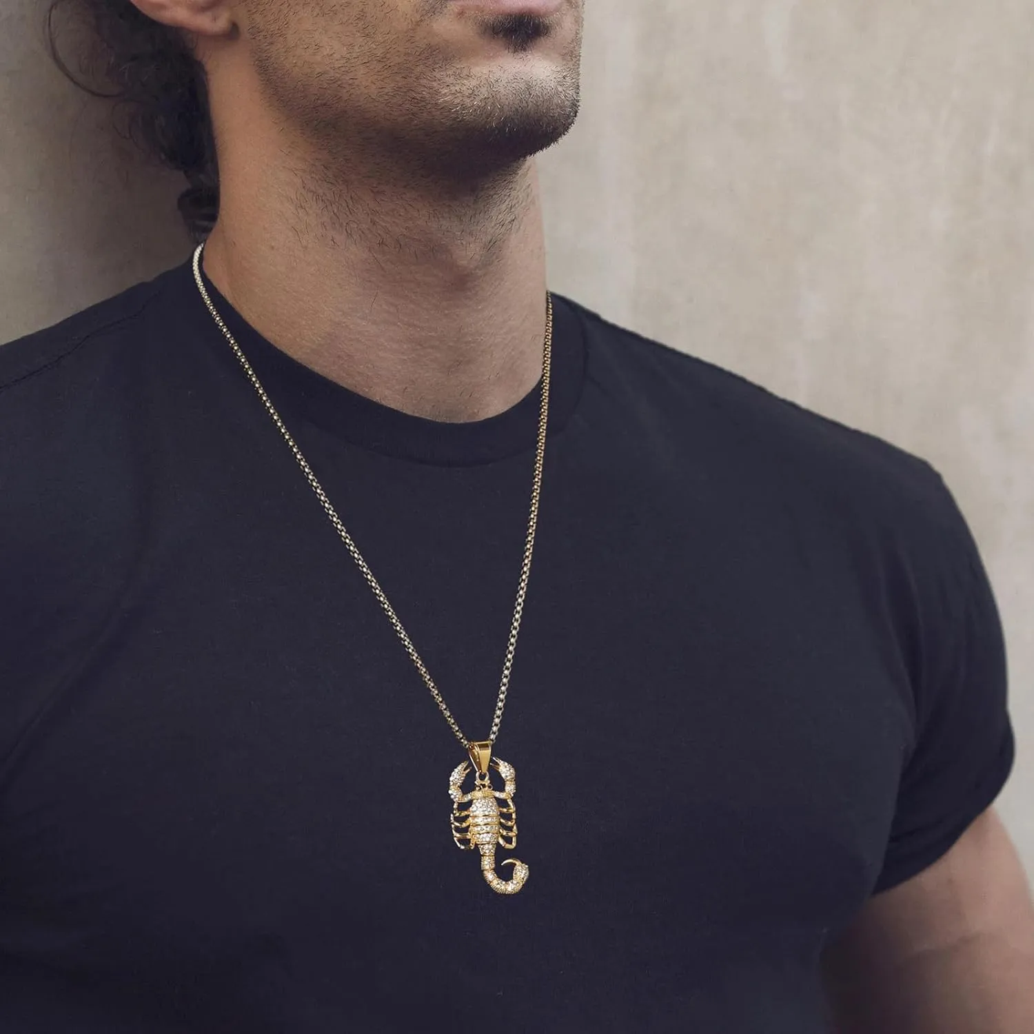 AsAlways 18K Gold Plated Animal Scorpion Scorpio Pendant Iced Out Bling CZ Hip Hop Novelty Punk Necklace Jewelry with Gift Packaging