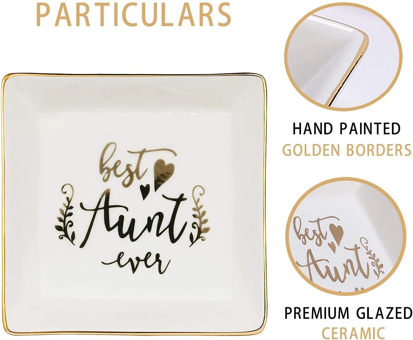 Aunt Gifts Best Aunt Ever Birthday Gift for Women Auntie from Niece and Nephew Mothers Day Christmas Jewelry Dish Ceramic Trinket Trays Ring Holder Bathroom Decor