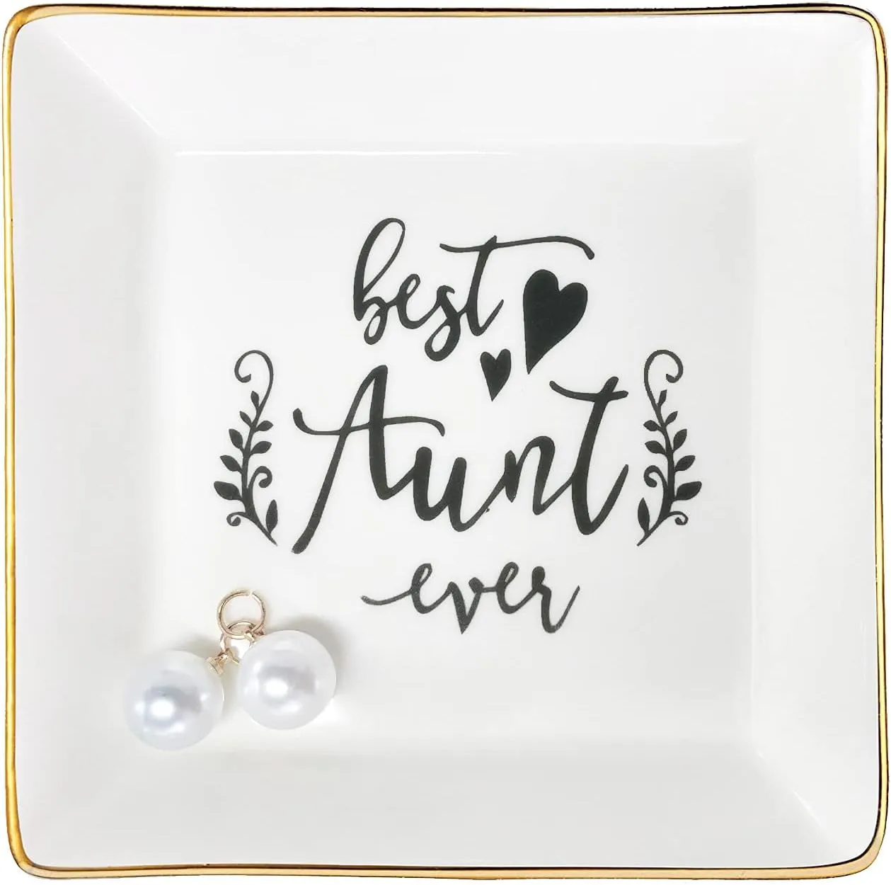 Aunt Gifts Best Aunt Ever Birthday Gift for Women Auntie from Niece and Nephew Mothers Day Christmas Jewelry Dish Ceramic Trinket Trays Ring Holder Bathroom Decor