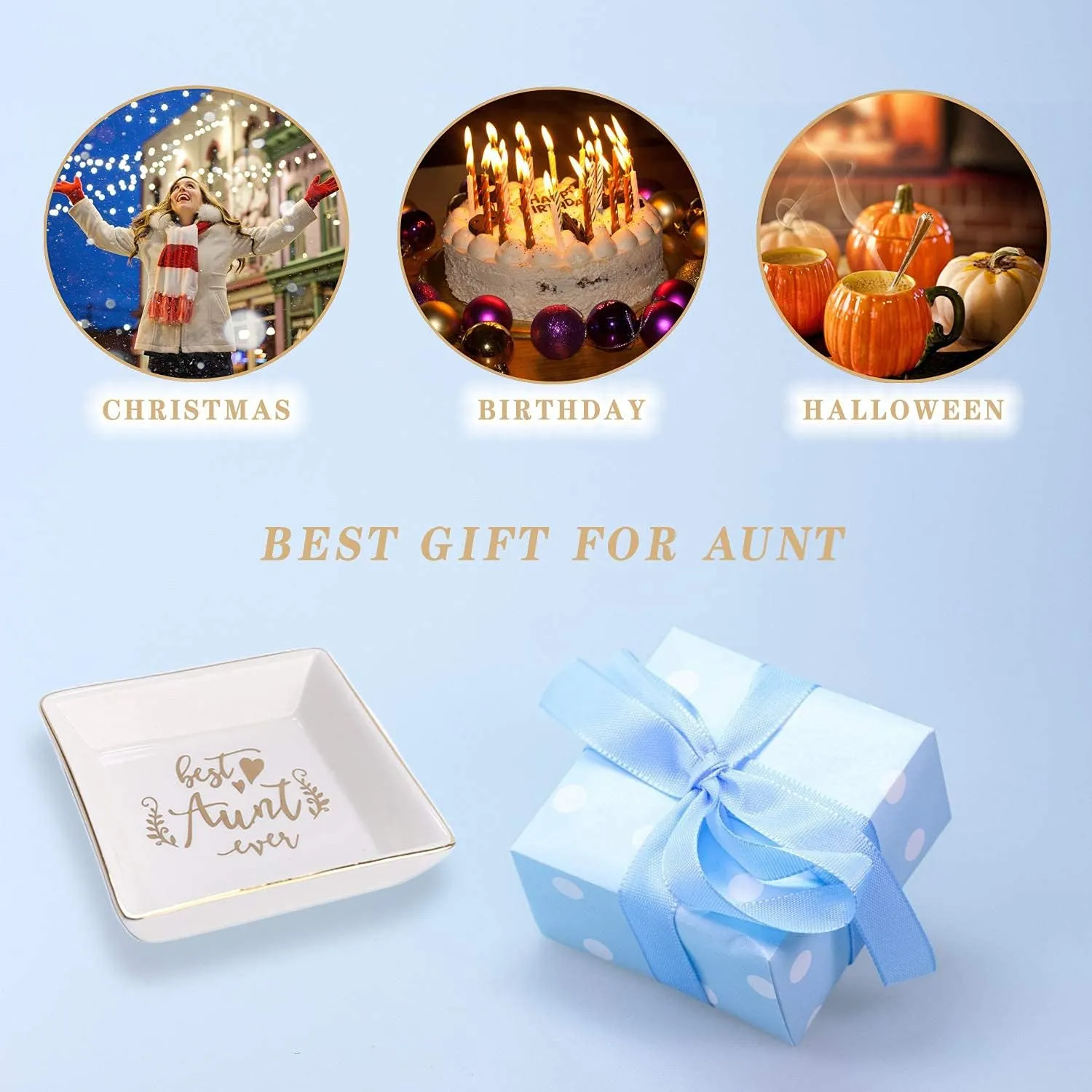 Aunt Gifts Best Aunt Ever Birthday Gift for Women Auntie from Niece and Nephew Mothers Day Christmas Jewelry Dish Ceramic Trinket Trays Ring Holder Bathroom Decor