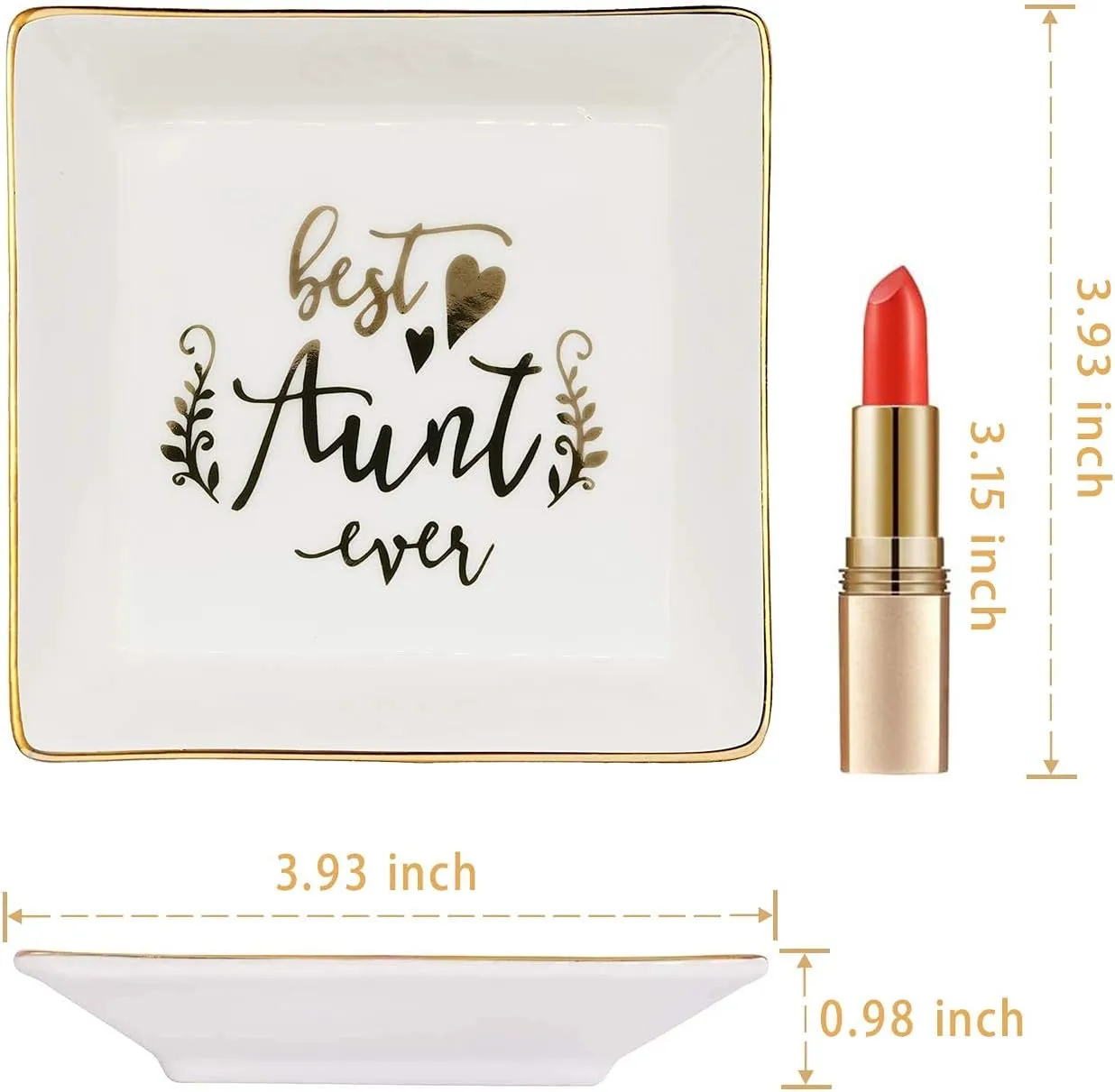 Aunt Gifts Best Aunt Ever Birthday Gift for Women Auntie from Niece and Nephew Mothers Day Christmas Jewelry Dish Ceramic Trinket Trays Ring Holder Bathroom Decor