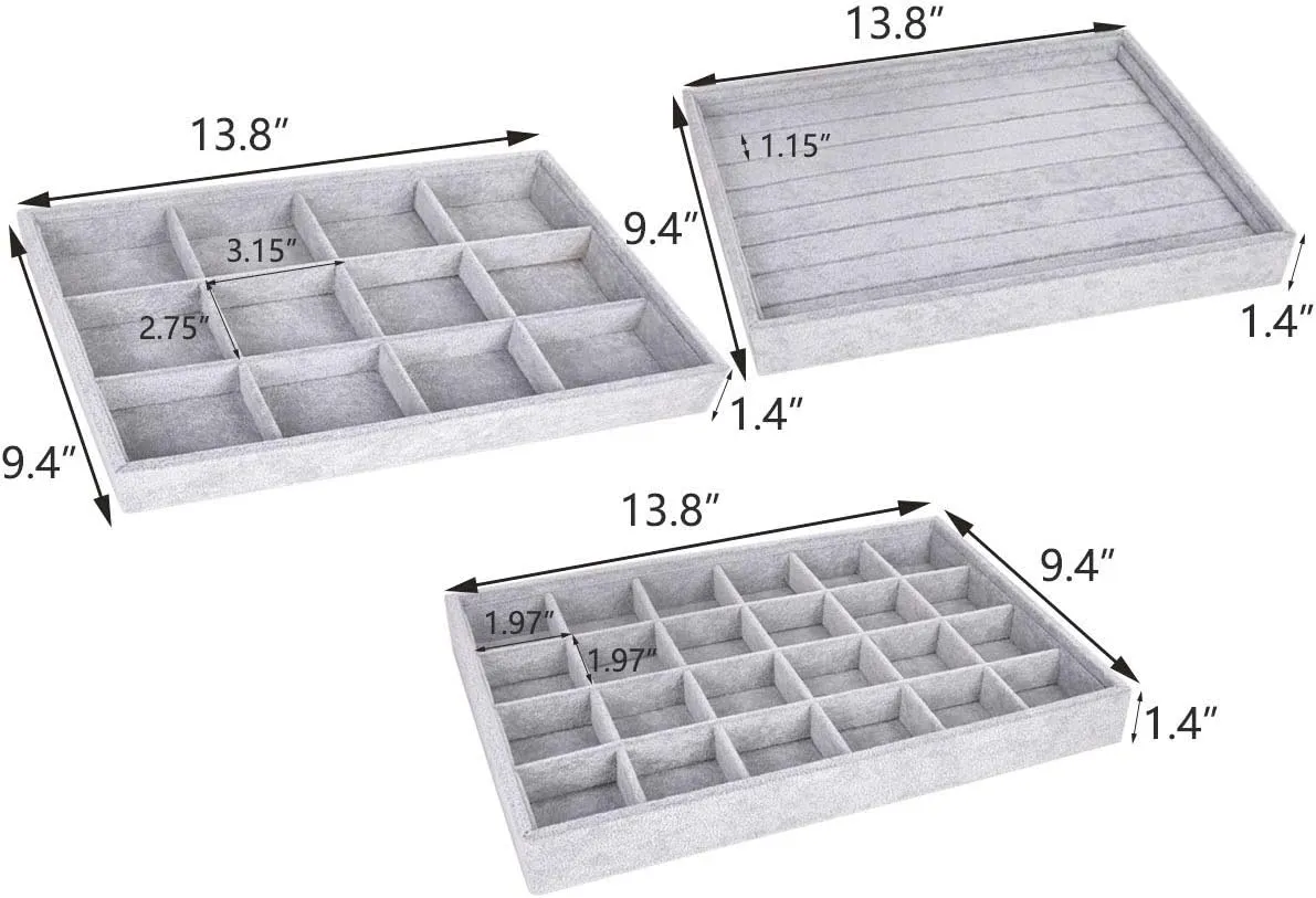 Autoark Ice Velvet Stackable Jewelry Tray Showcase Display Organizer,Set of 3,AJ-076