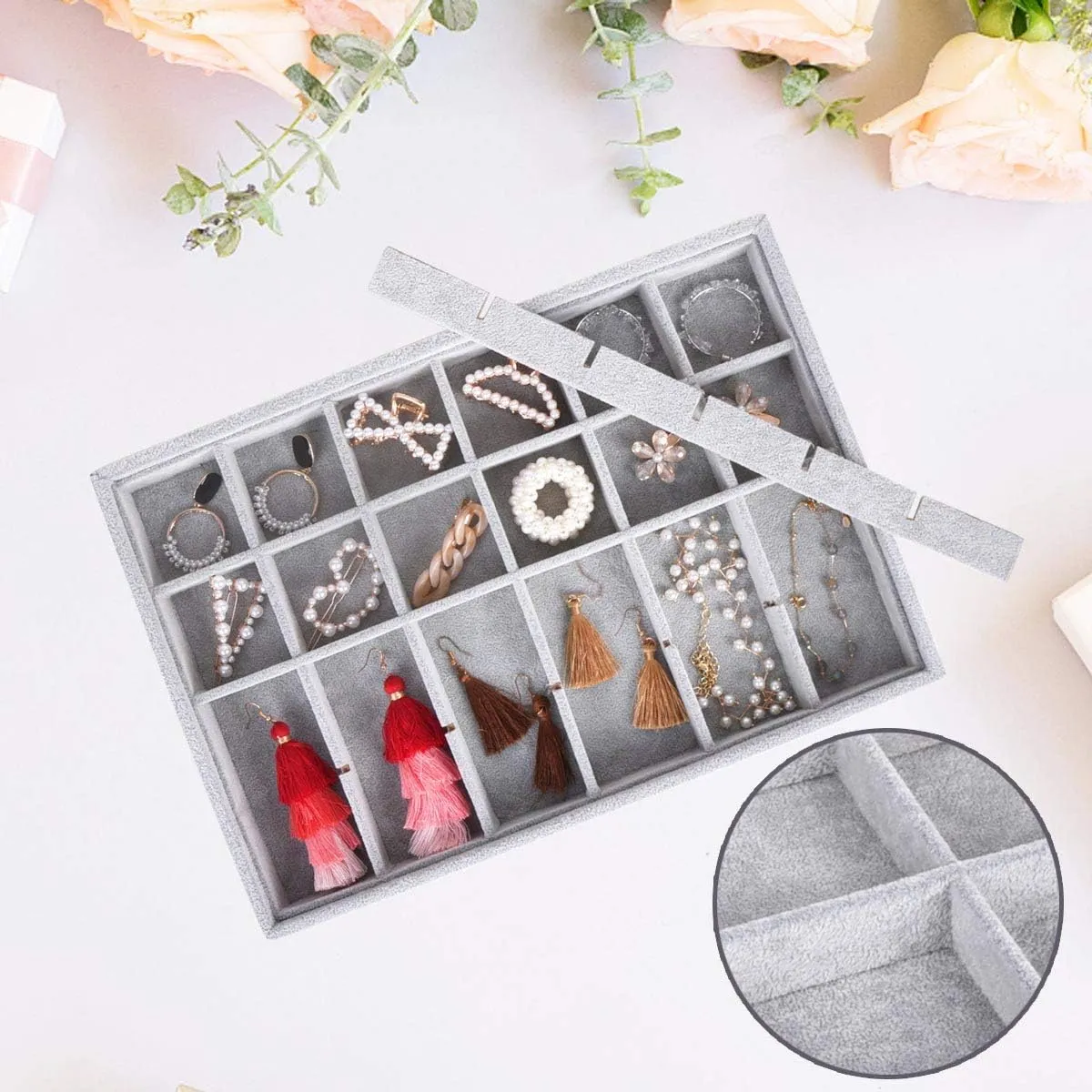 Autoark Ice Velvet Stackable Jewelry Tray Showcase Display Organizer,Set of 3,AJ-076