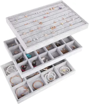 Autoark Ice Velvet Stackable Jewelry Tray Showcase Display Organizer,Set of 3,AJ-076
