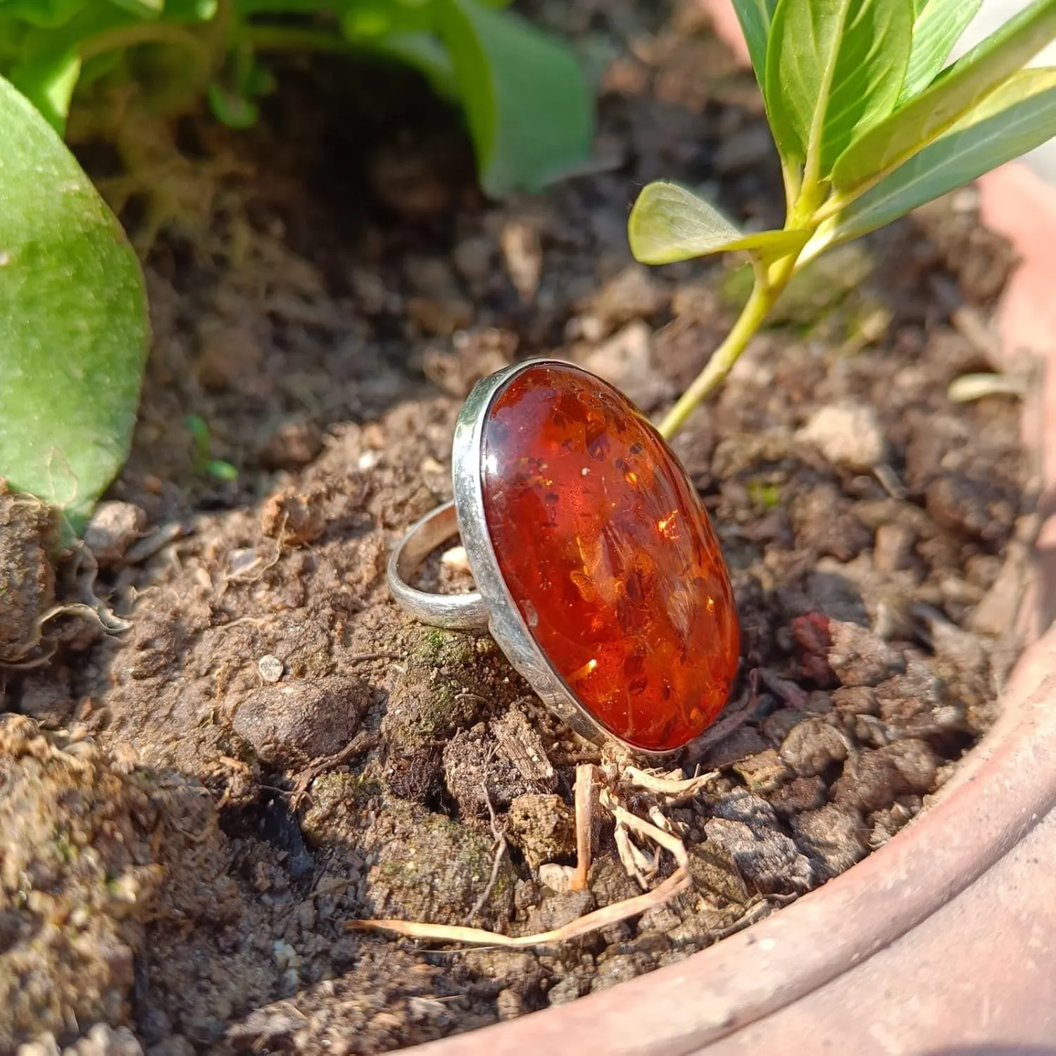 Baltic Amber Gemstone Ring,925 Sterling Silver,Oval Shape Stone,Orange Gemstone Ring,Vintage Style Amber Ring,Big Honey Amber Ring,Anniversary Gift,Beautiful Amber Jewelry,Unique Jewelry Gift (6.5)