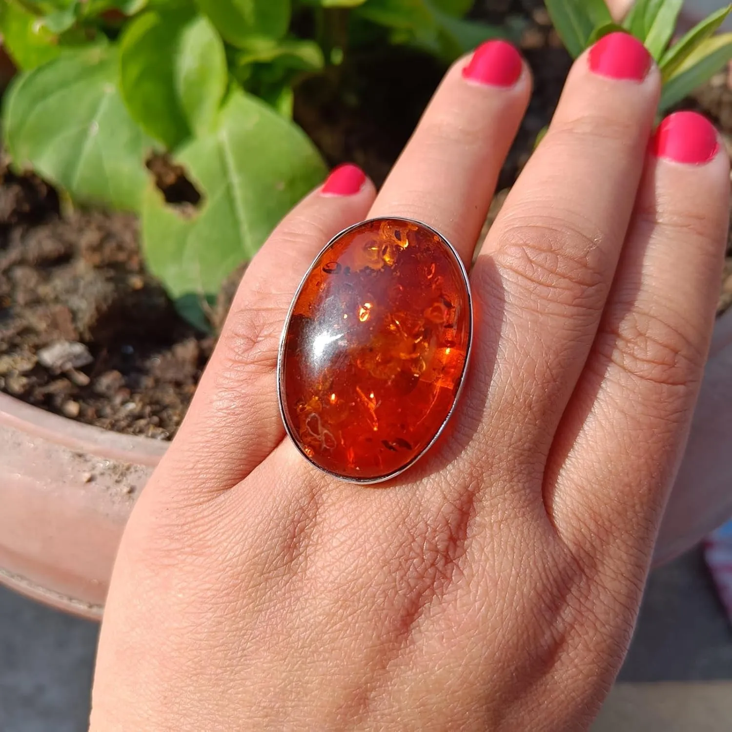 Baltic Amber Gemstone Ring,925 Sterling Silver,Oval Shape Stone,Orange Gemstone Ring,Vintage Style Amber Ring,Big Honey Amber Ring,Anniversary Gift,Beautiful Amber Jewelry,Unique Jewelry Gift (6.5)