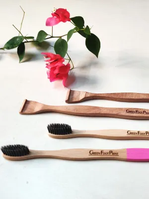 Bamboo Toothbrush & Bamboo Tongue Cleaner Combo-Pack of 2