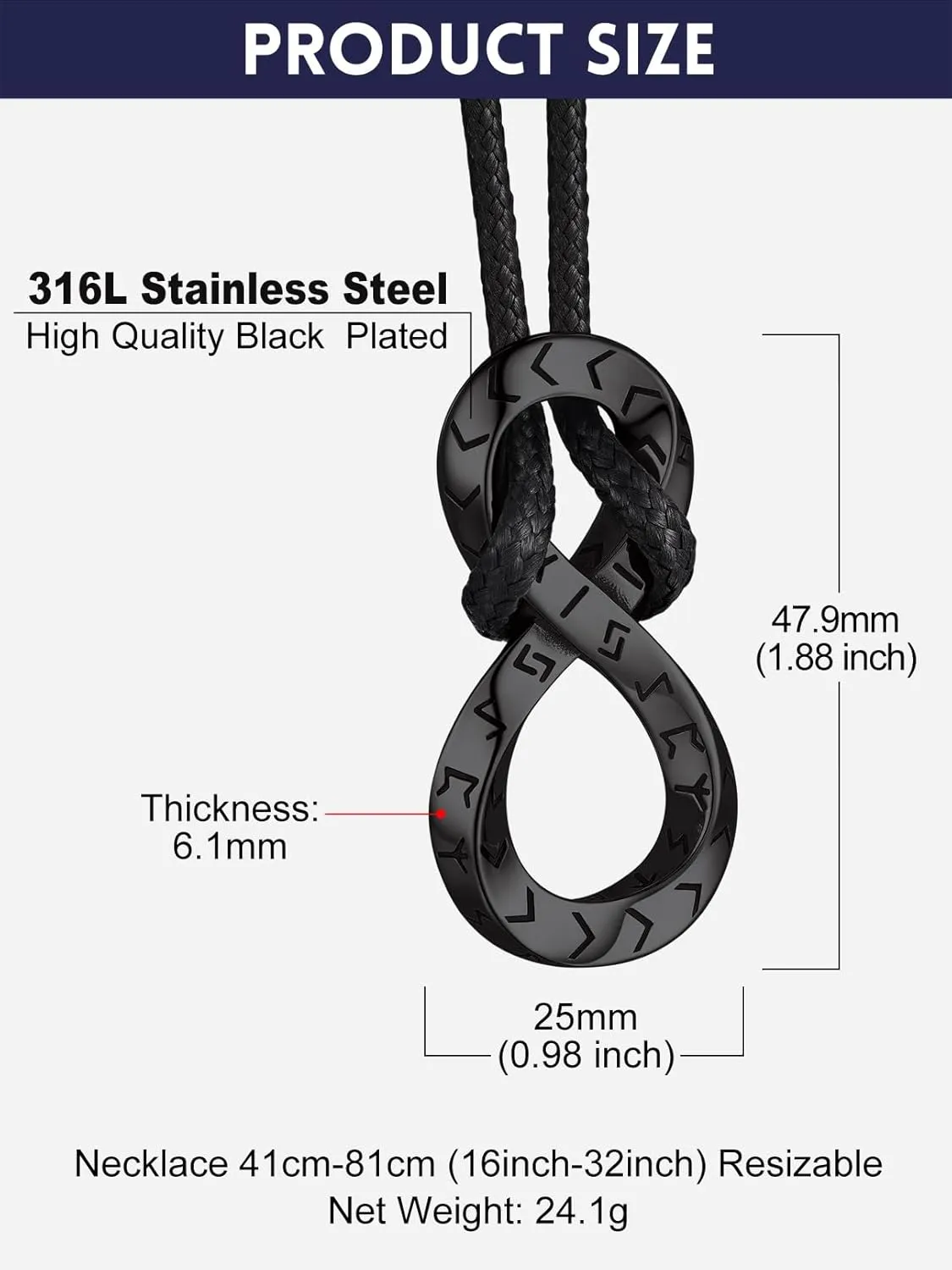 Bandmax Mens Viking Pendant Necklace Stainless Steel Thor Hammer Charm Viking Runes Charm Norse Amulet Jewelry Gift for Men Husband Father Son