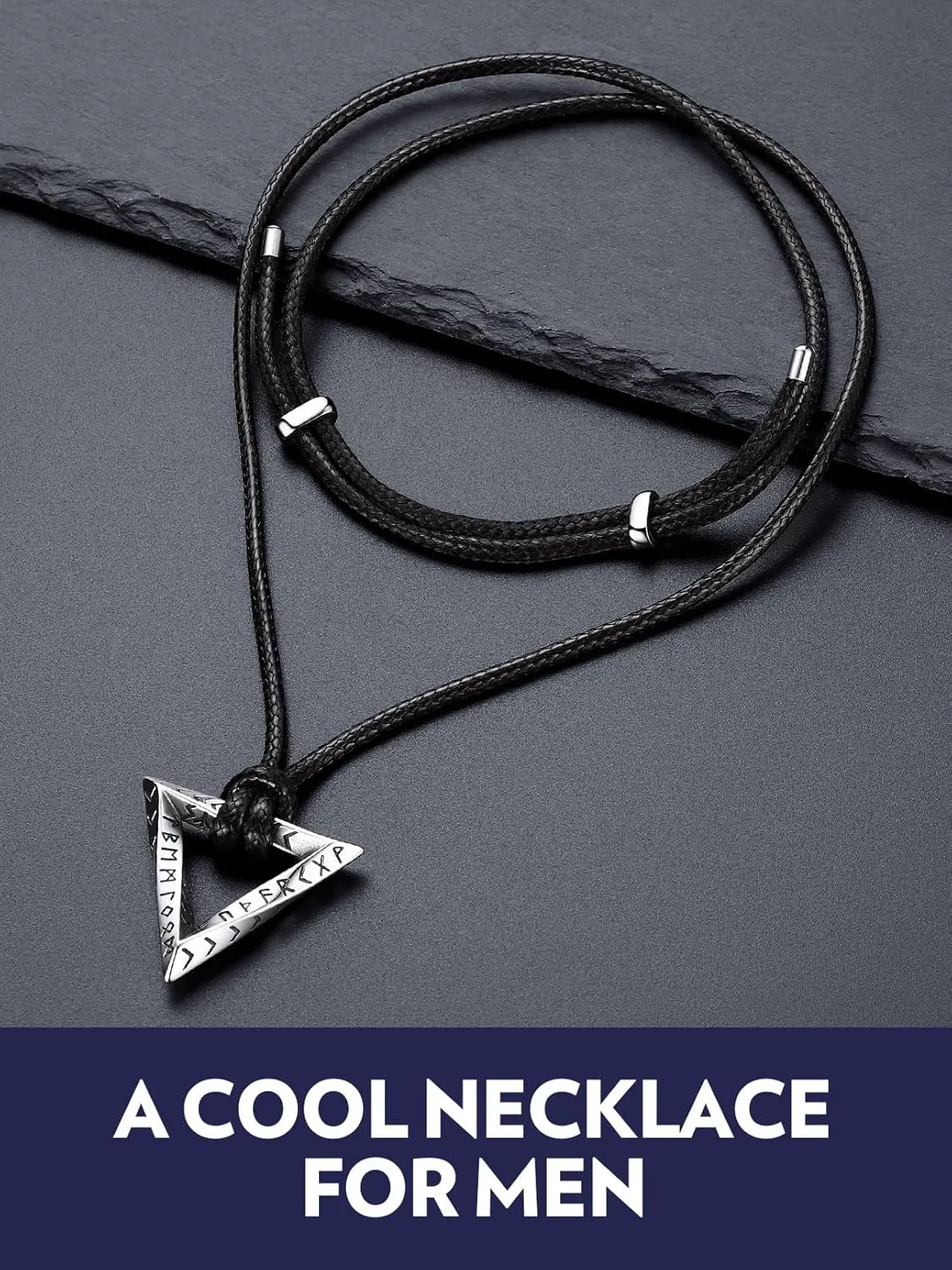 Bandmax Mens Viking Pendant Necklace Stainless Steel Thor Hammer Charm Viking Runes Charm Norse Amulet Jewelry Gift for Men Husband Father Son