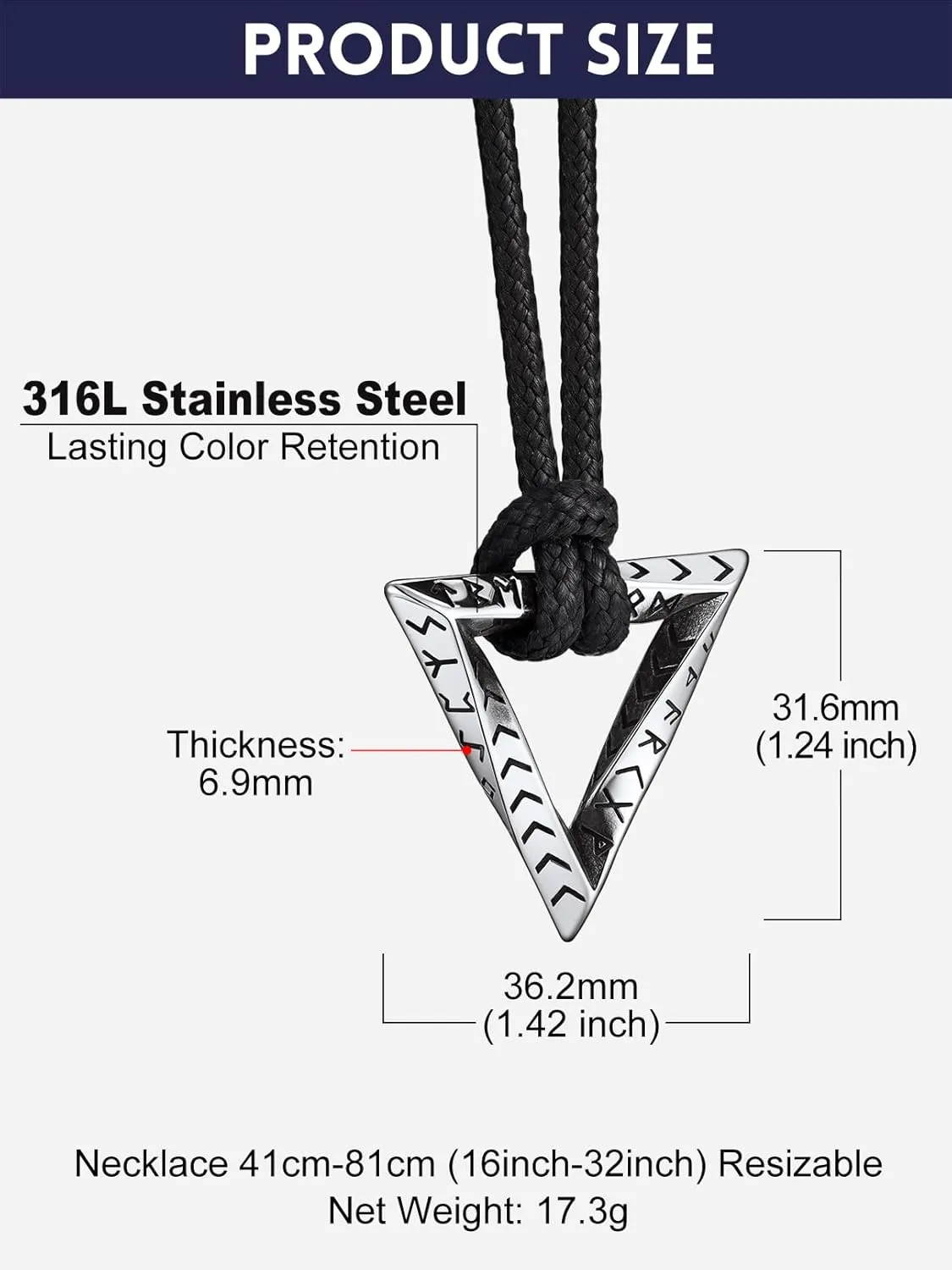 Bandmax Mens Viking Pendant Necklace Stainless Steel Thor Hammer Charm Viking Runes Charm Norse Amulet Jewelry Gift for Men Husband Father Son
