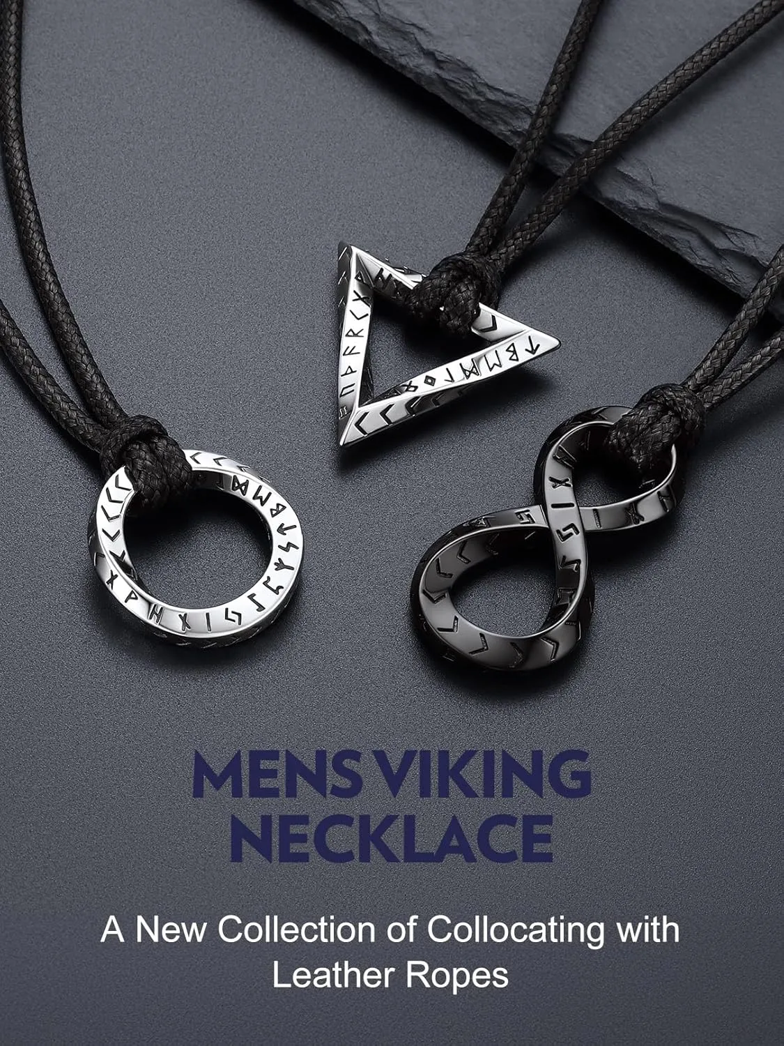 Bandmax Mens Viking Pendant Necklace Stainless Steel Thor Hammer Charm Viking Runes Charm Norse Amulet Jewelry Gift for Men Husband Father Son