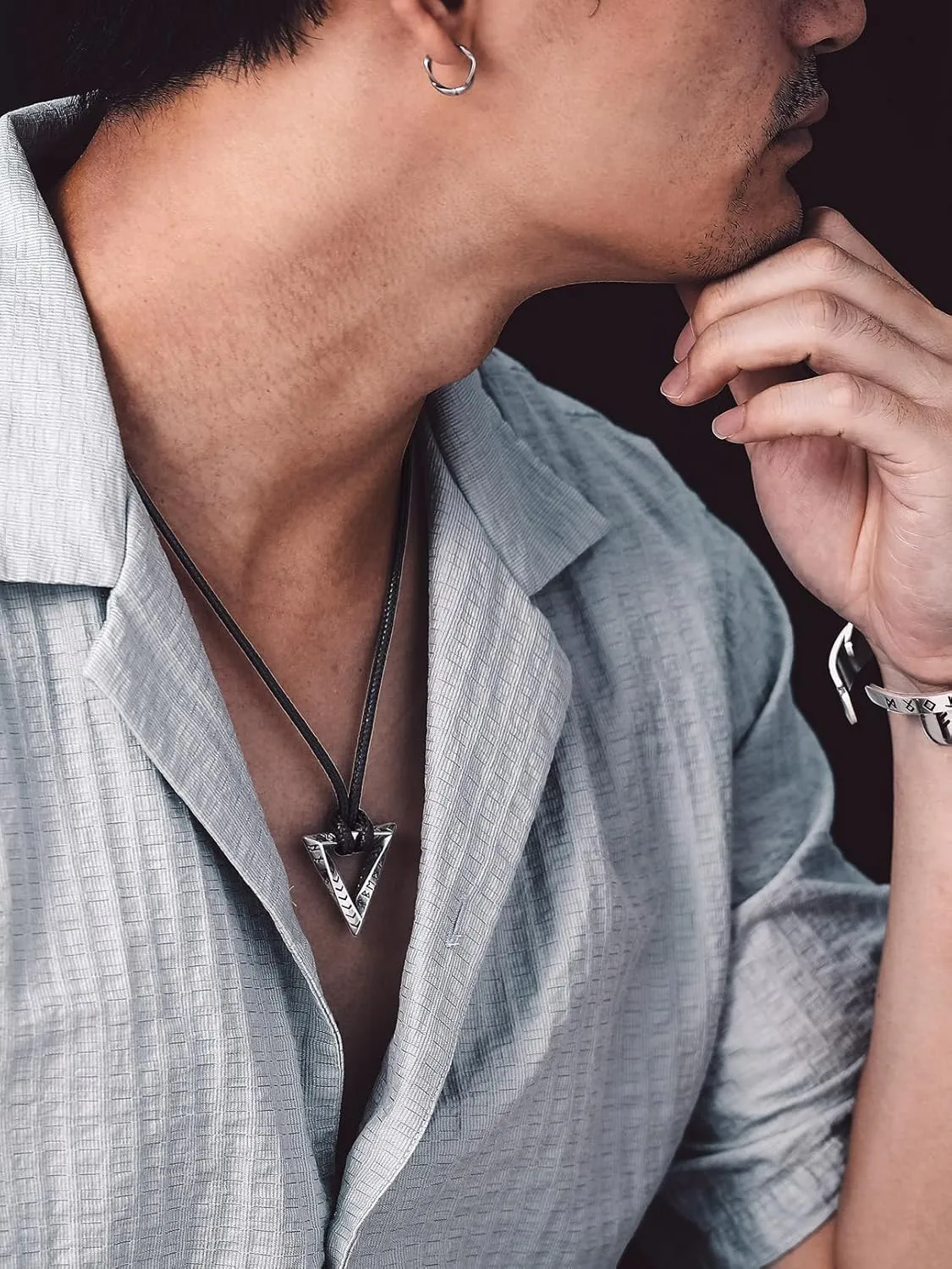 Bandmax Mens Viking Pendant Necklace Stainless Steel Thor Hammer Charm Viking Runes Charm Norse Amulet Jewelry Gift for Men Husband Father Son