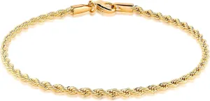 Barzel 18K Gold Plated Braided Rope Anklet for Women, 2.7 MM thick, 10 Inches long - Made In Brazil