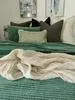 Bed Coverlet Stonewash Velvet Emerald Colour    2 Pillow cases