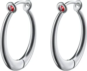 Bejeweled Silver Tone Hoop Earrings with Red Crystal