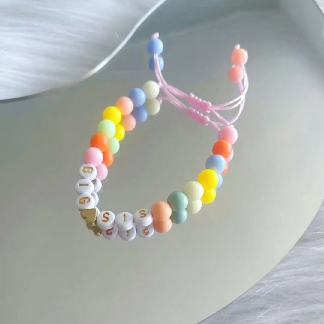 Big Sister Announcement Bracelet for Women Colorful Heart Beads Letter Bracelet Friendship Y2K Jewelry Gift