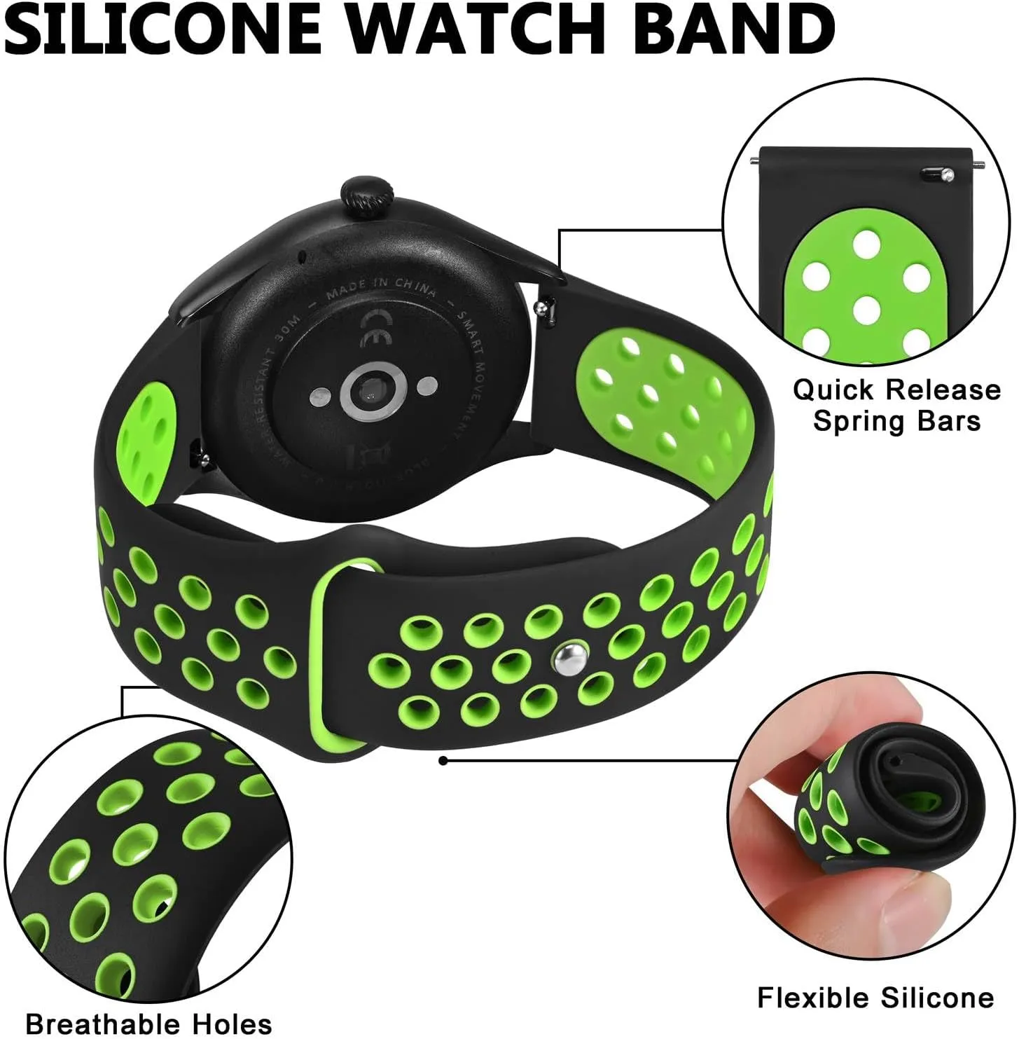 BISONSTRAP 20mm 22mm Watch Bands for Men and Women, Ventilated Silicone Watch Straps, Quick Release Sport Loop Band