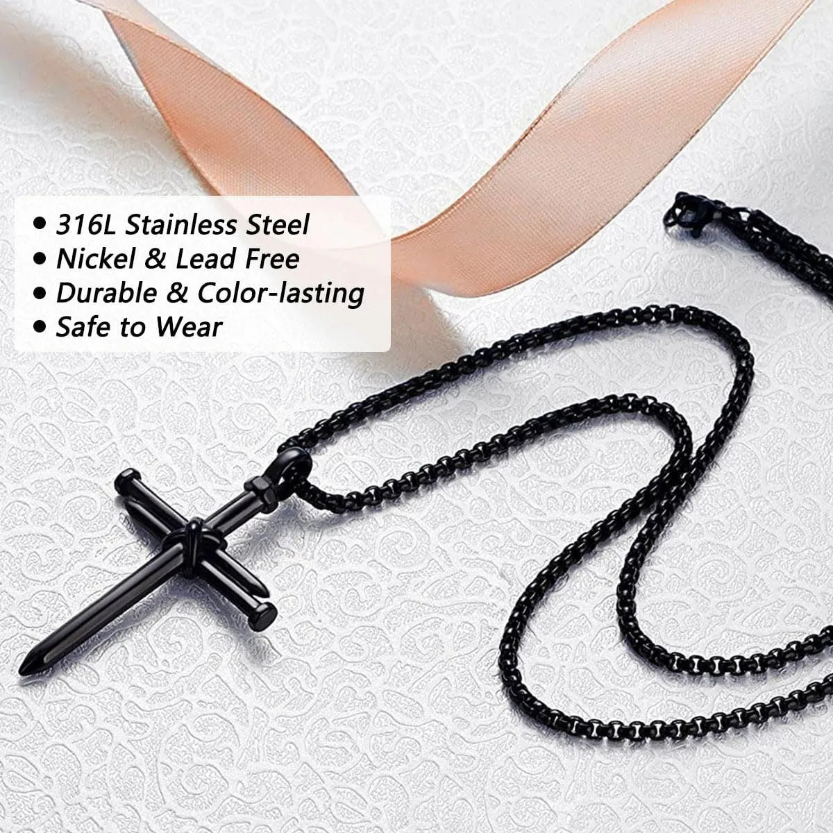 Black Cross Necklace for Men Boys Baptism Confirmation Christian Graduation Easter Valentine's Day Christmas Gifts