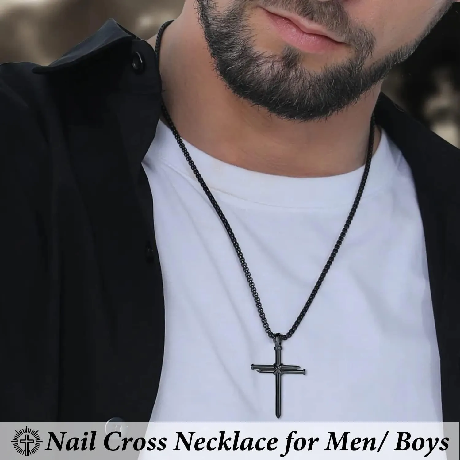Black Cross Necklace for Men Boys Baptism Confirmation Christian Graduation Easter Valentine's Day Christmas Gifts