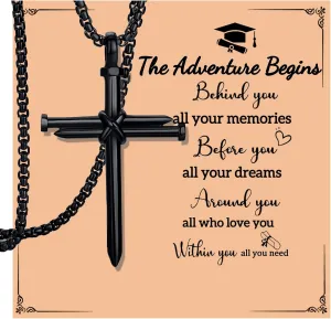 Black Cross Necklace for Men Boys Baptism Confirmation Christian Graduation Easter Valentine's Day Christmas Gifts