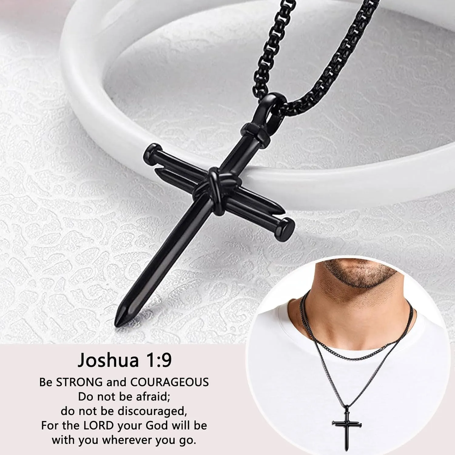 Black Cross Necklace for Men Boys Baptism Confirmation Christian Graduation Easter Valentine's Day Christmas Gifts