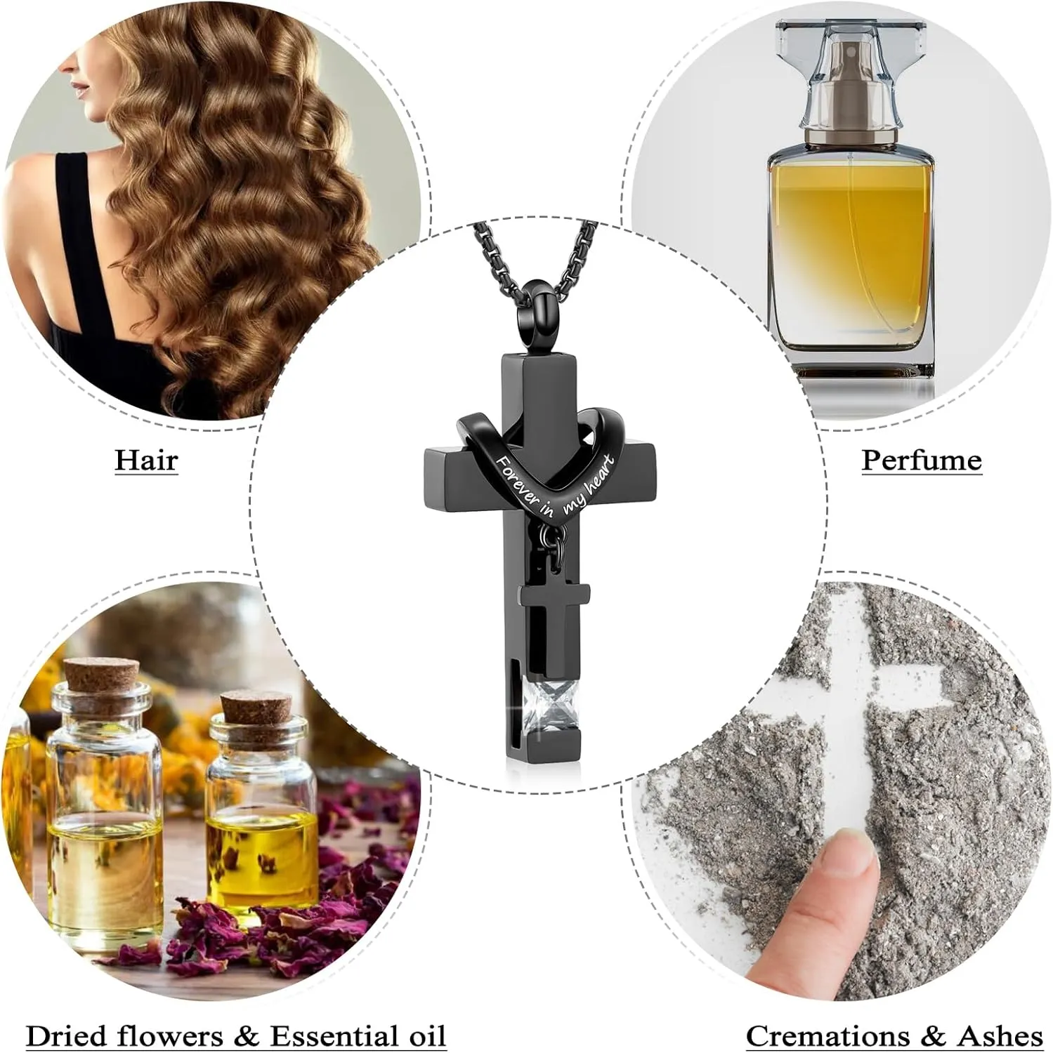 Black Cross Urn Necklace For Ashes Of Loved Ones With Birthstone Always In My Heart Cremation Jewelry Keepsake Pendant Women Men