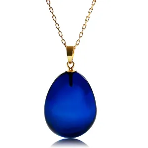 Blue Amber Pendant Necklace with 18 inch 18K Gold Plated 925 Sterling Silver Chain, Blue Amber Necklace for Women, Amber Stone Jewelry, 100% Genuine, Pendant Necklace (Blue Puff Drop)