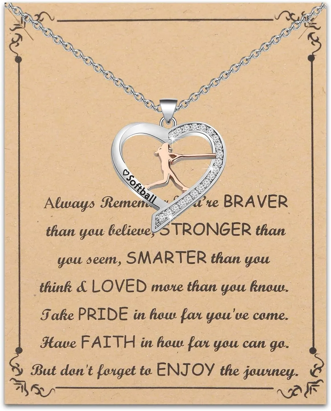 BNQL Girls Softball Necklace - Softball Charm Jewelry Gift for Players