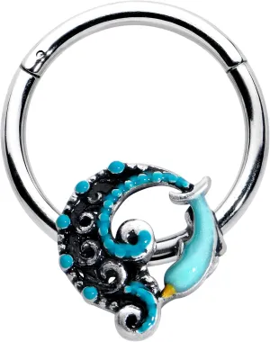 Body Candy 16G 316L Surgical Steel Hinged Segment Ring Seamless Cartilage Nipple Ring Leaping Blue Dolphin Nose Hoop 3/8"