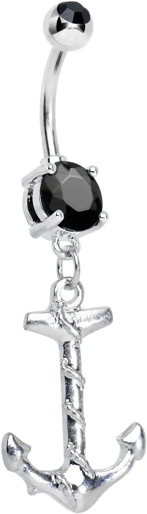 Body Candy Black Nautical Anchor Dangle Belly Ring