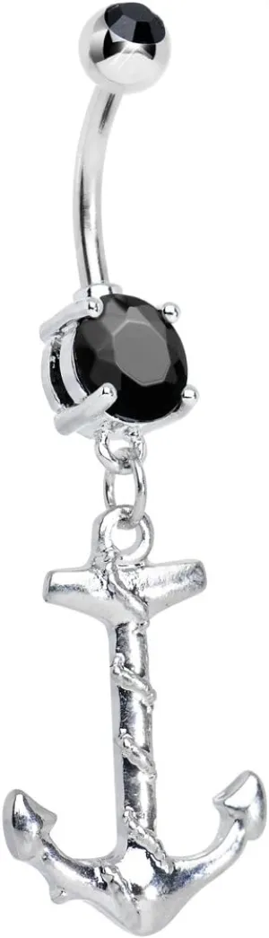 Body Candy Black Nautical Anchor Dangle Belly Ring